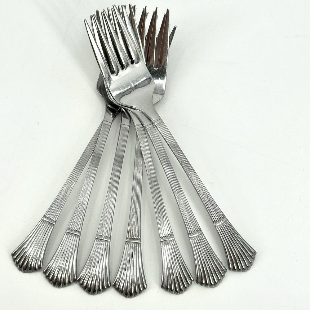 IMPERIAL INTL Modern Shell Lot of 7 Stainless Salad Forks 6.5 Inch Korea VTG